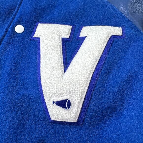 Varsity Jacket Bomber S Blue/White Melton Wool Letterman V Cheerleader Megaphone - Picture 2 of 11